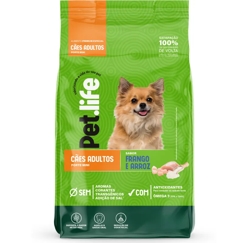 Ração Pet life Frango e Arroz Para Cães Adultos de Raças Pequenas