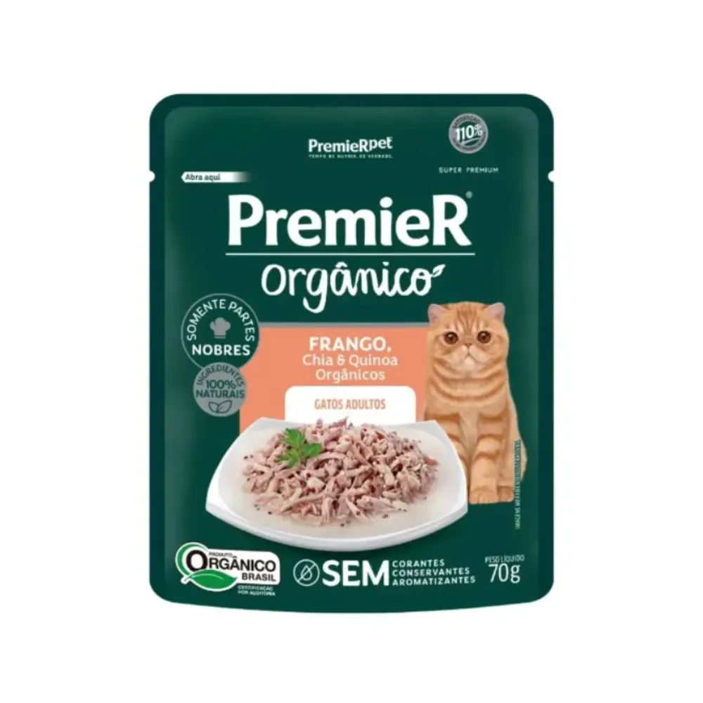 Ração Úmida Premier Orgânico para Gatos Adultos Sabor Frango 70 g