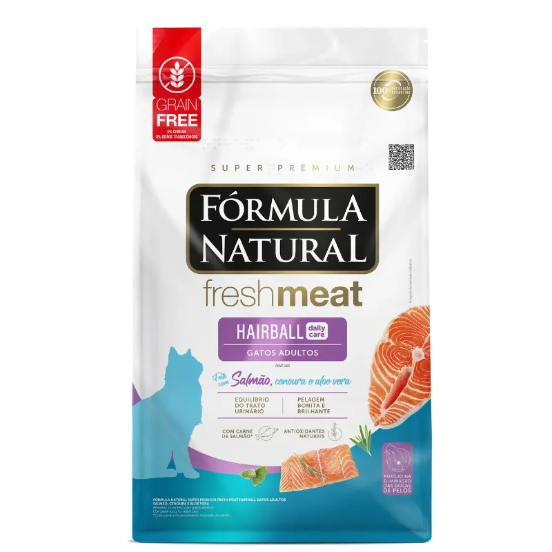Ração Fórmula Natural Fresh Meat Hairball para Gatos Sabor Salmão 7 Kg