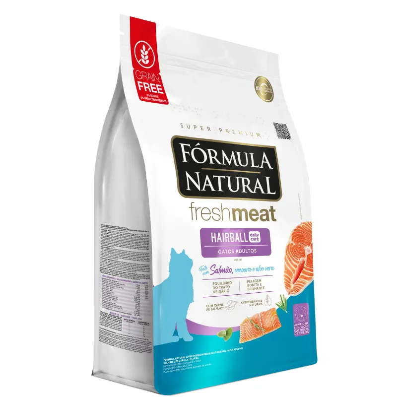 Ração Fórmula Natural Fresh Meat Hairball para Gatos Sabor Salmão 7 Kg