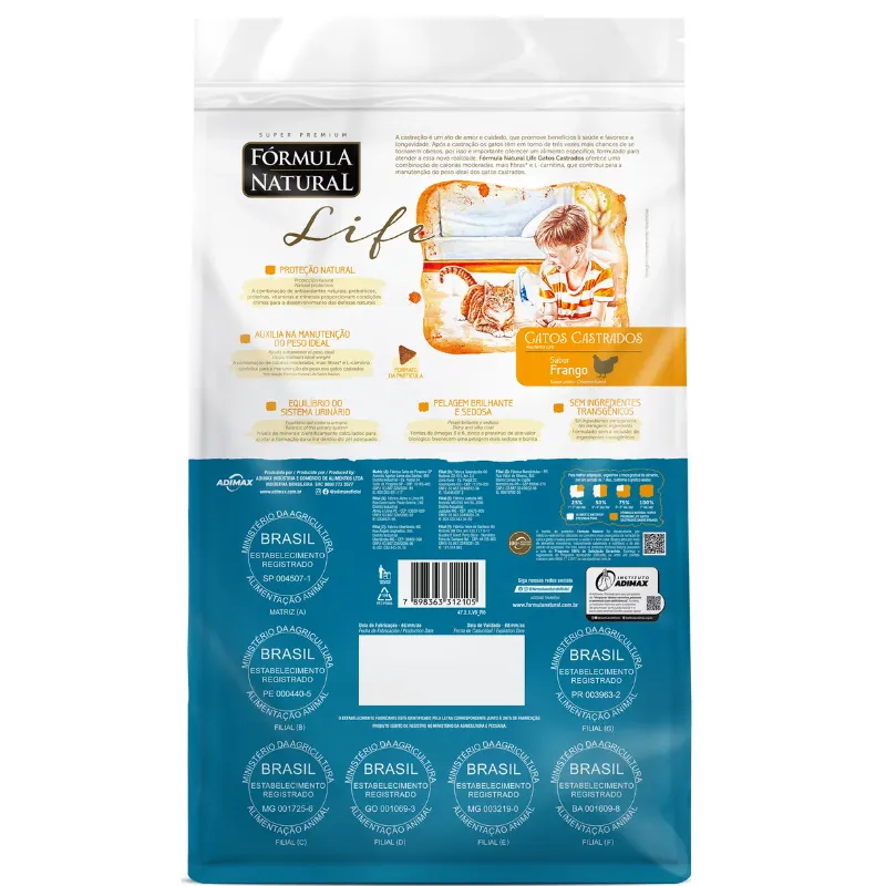 Ração Fórmula Natural Life para Gatos Castrados Sabor Frango 10,1 Kg