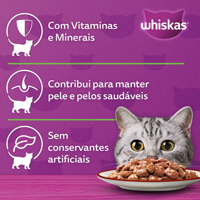 Ração Úmida Whiskas Sachê Carne ao Molho para Gatos Adultos Castrados 85 g