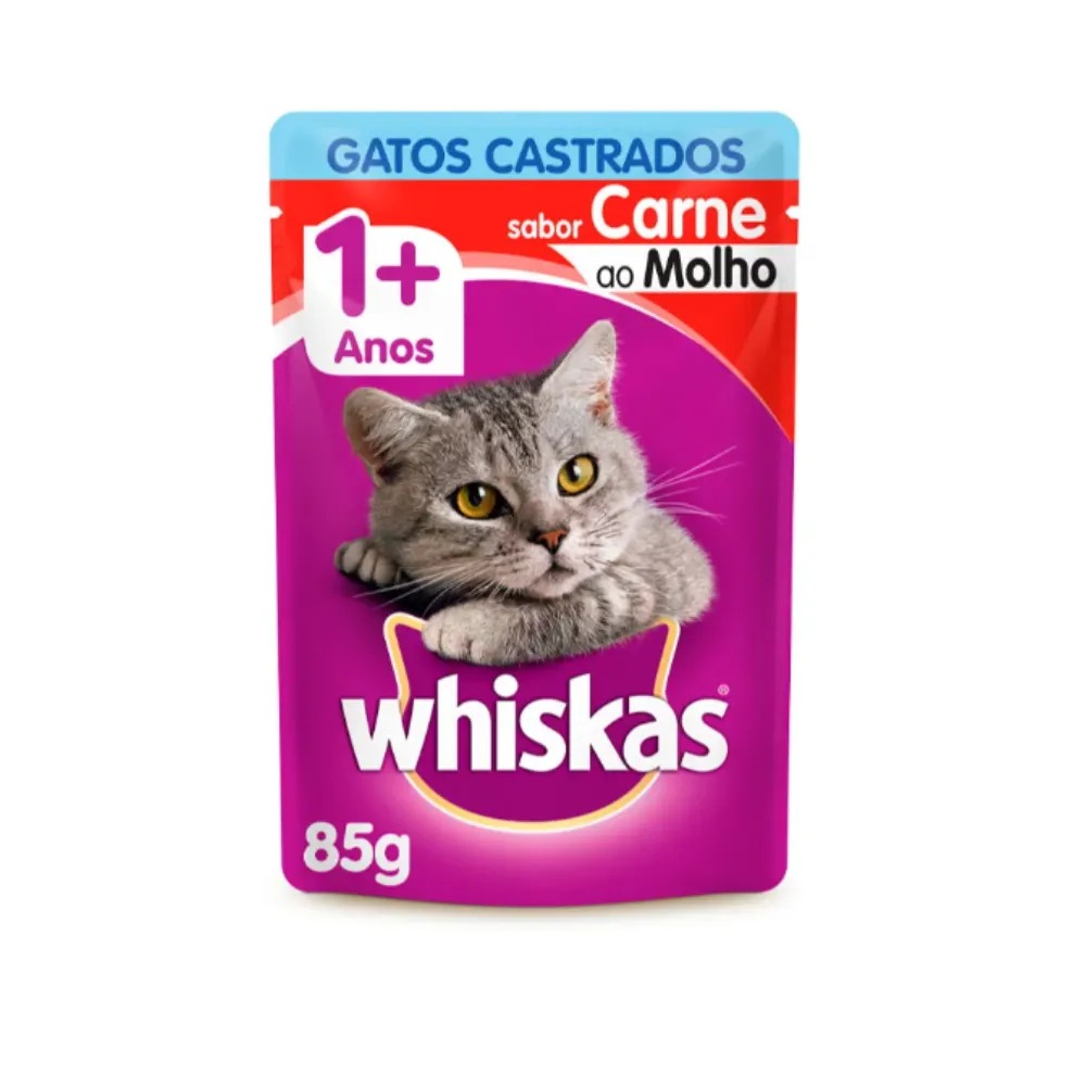 Ração Úmida Whiskas Sachê Carne ao Molho para Gatos Adultos Castrados 85 g