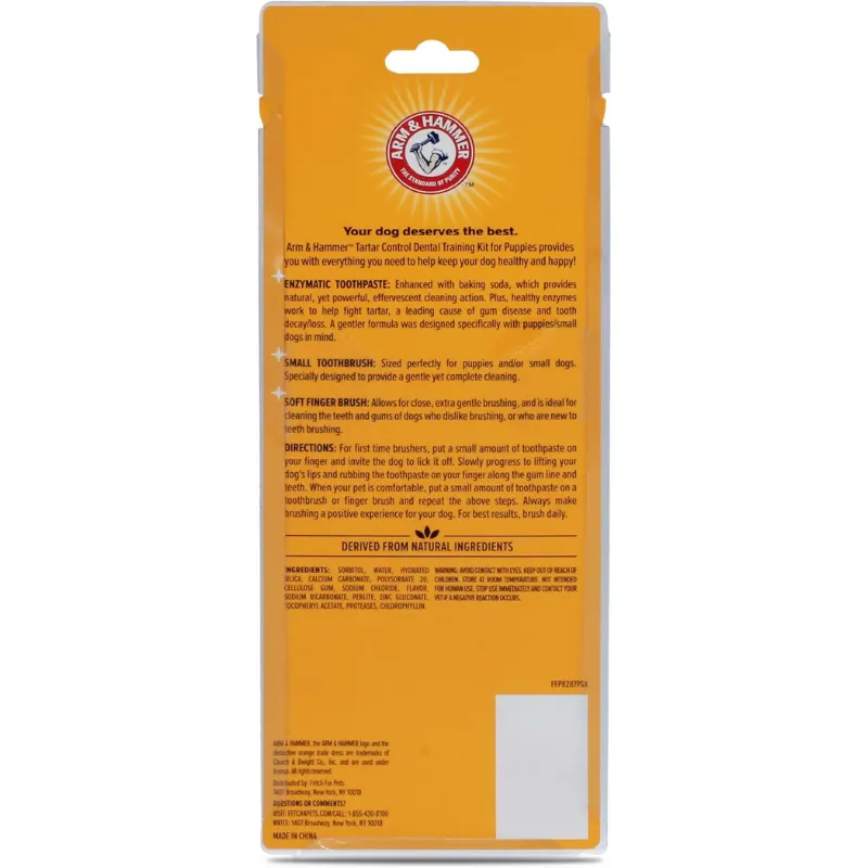Kit Arm & Hammer Tartar Control Filhotes Pasta de Dentes Enzimática + Escova de Dentes Dupla