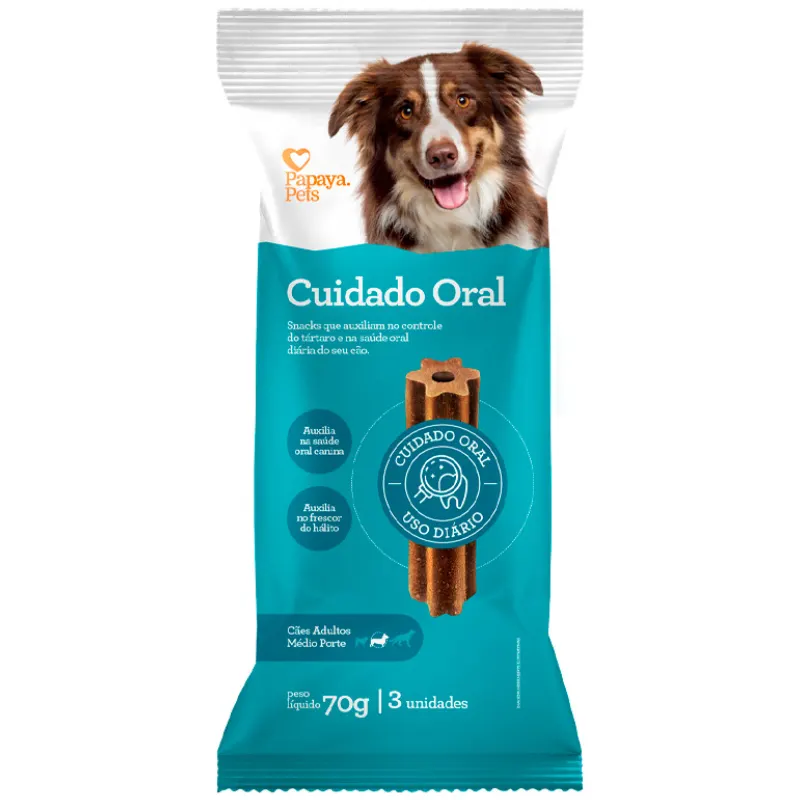 Snack Papaya Pets Cuidado Oral para Cães Adultos de Porte Médio 70 g