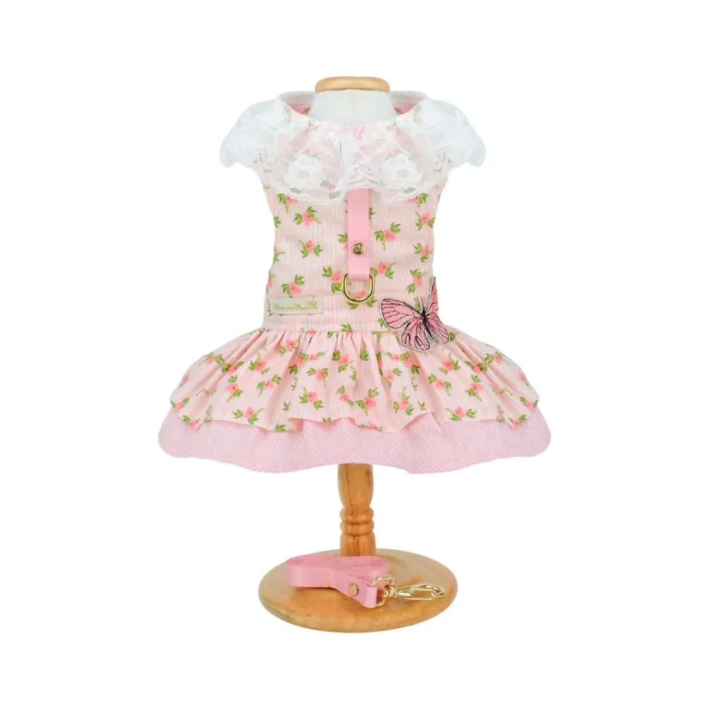Vestido Lady Borboleta Floral Rosa Para Cães Tamanho GG