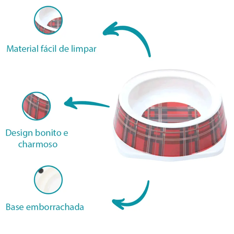 Tigela Jambo Plástica Tartan Para Gatos