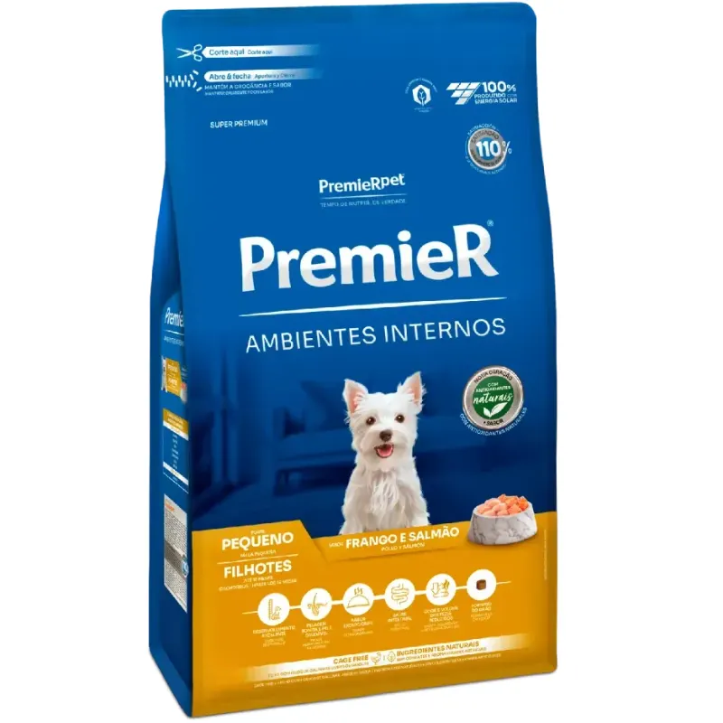 Ração Premier Ambientes Internos Cães Filhotes Frango e Salmão