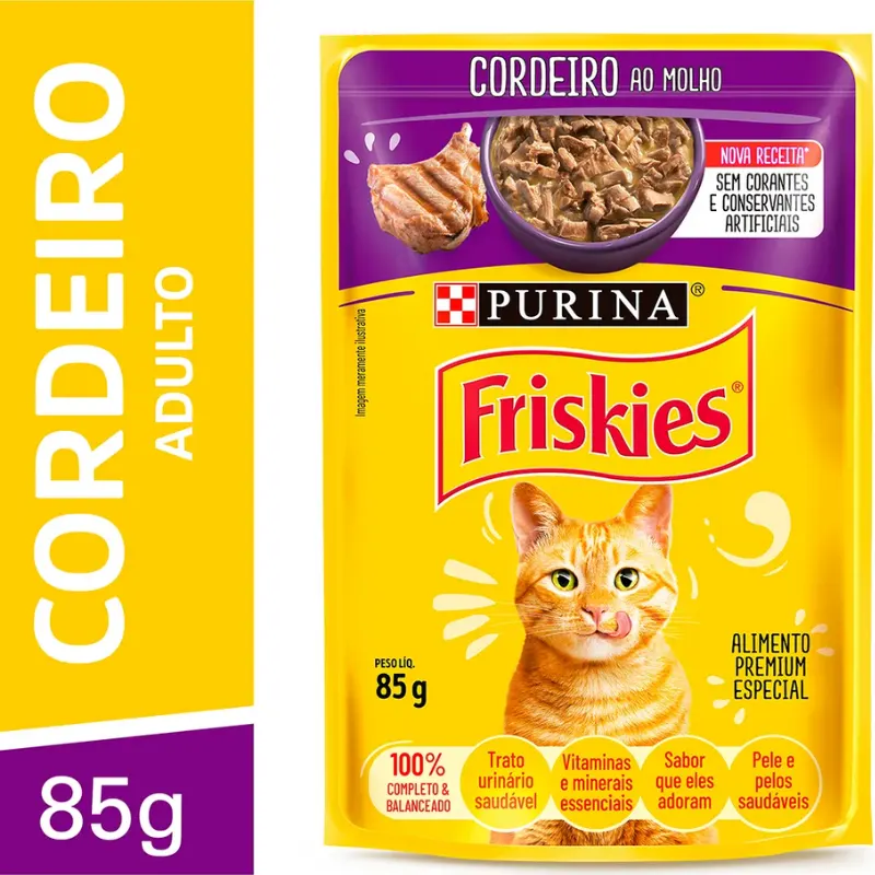 Friskies Sachês para Gatos Adultos Sabor Cordeiro 85g