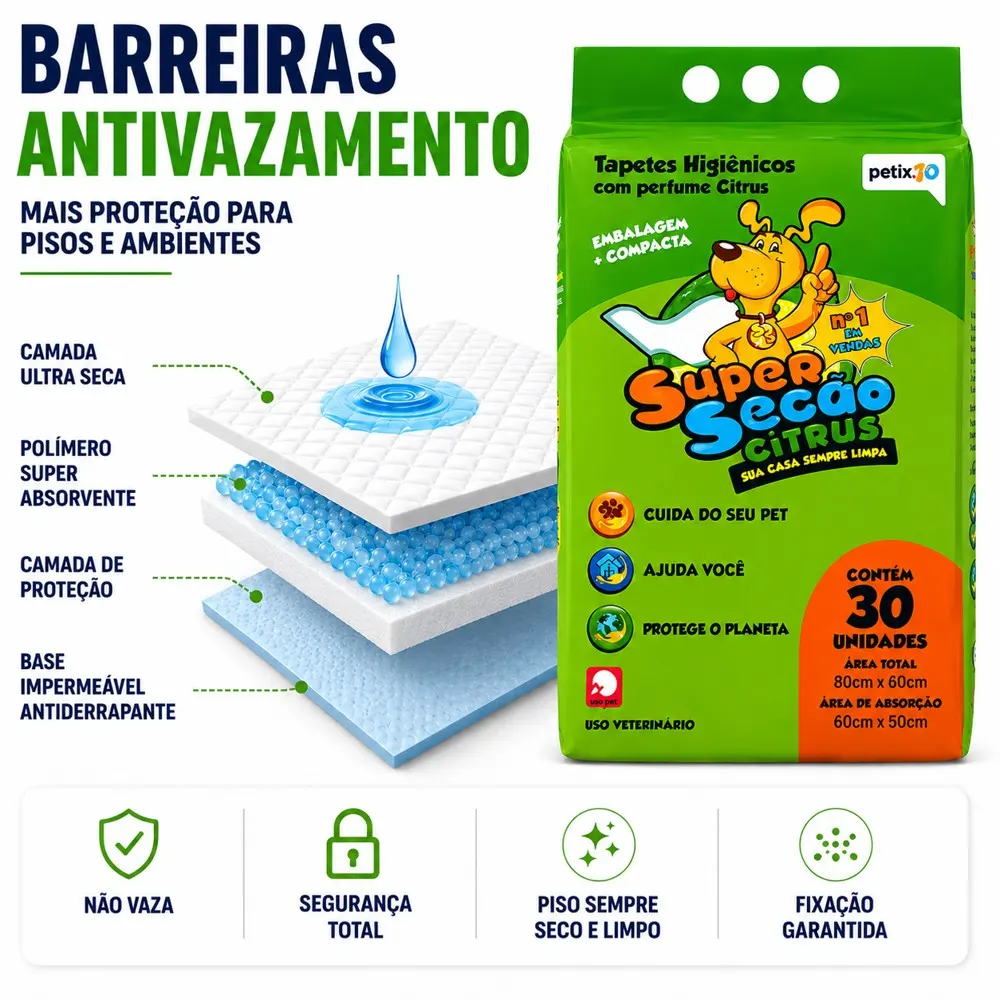 Tapete Higiênico Super Secão Petix CITRUS 80x60 - 30 Un