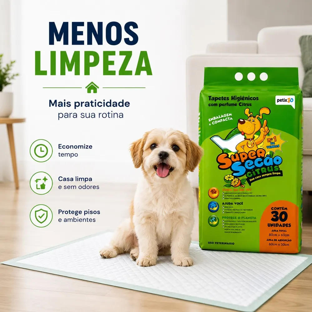 Tapete Higiênico Super Secão Petix CITRUS 80x60 - 30 Un