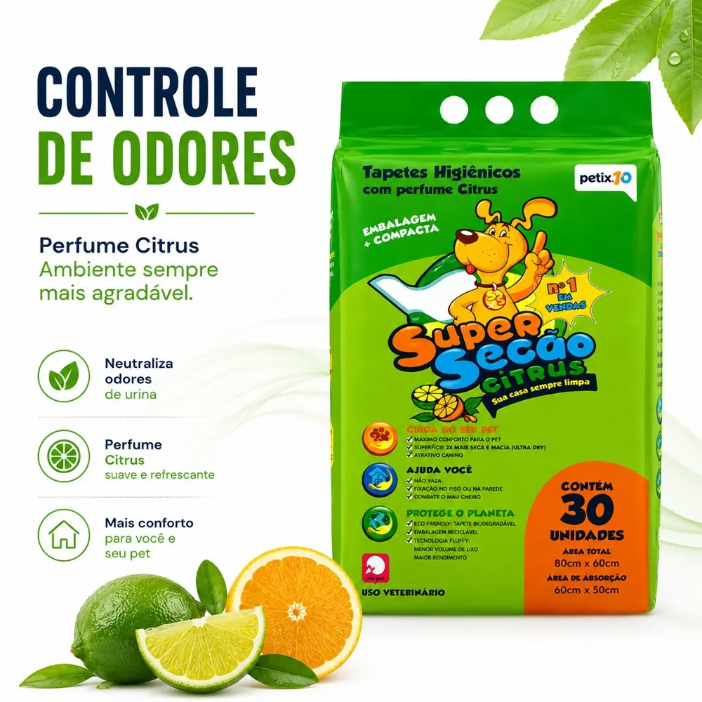 Tapete Higiênico Super Secão Petix CITRUS 80x60 - 30 Un