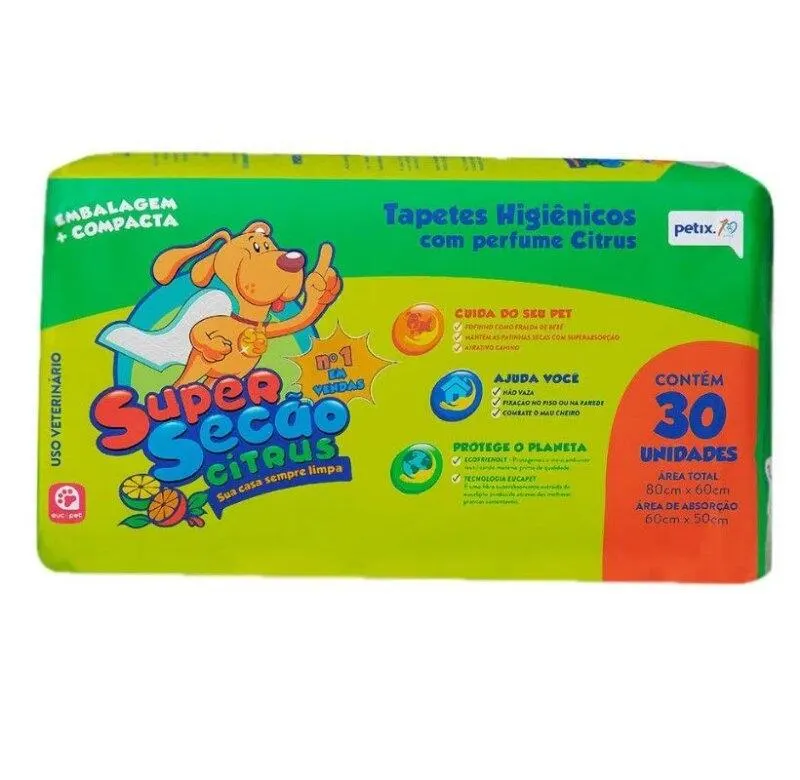 Tapete Higiênico Super Secão Petix CITRUS 80x60 - 30 Un