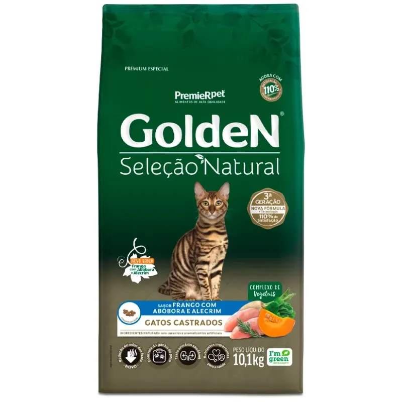 Ração Golden Seleção Natural Gatos Castrados Frango e Abóbora
