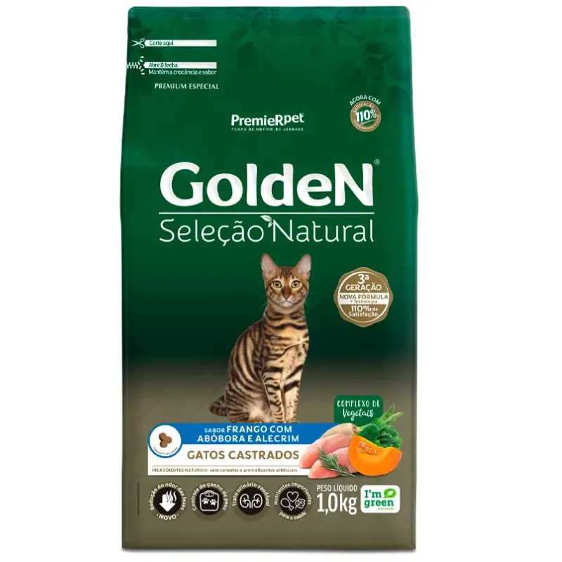 Ração Golden Seleção Natural Gatos Castrados Frango e Abóbora