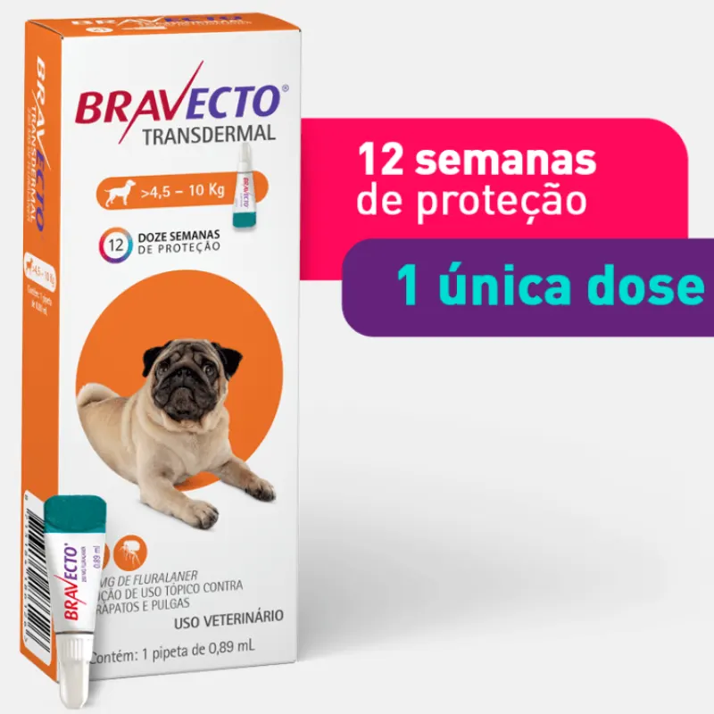 Bravecto Transdermal para Cães de 4,5 até 10 Kg  250 mg