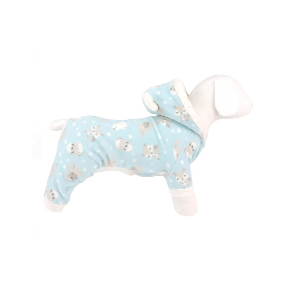 Macacão Soft Capuz Bichinhos Azul para cães - Tamanho G