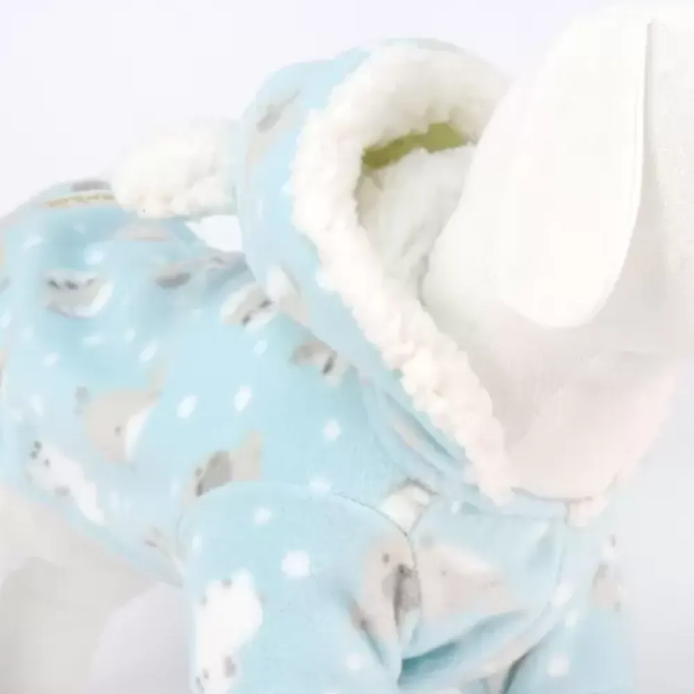 Macacão Soft Capuz Bichinhos Azul para cães - Tamanho G