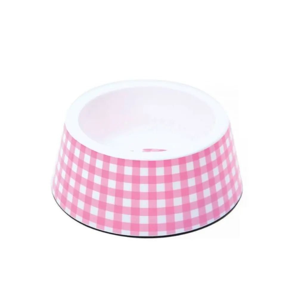 Comedouro Cães Jambo Plástico Vichy Rosa 3