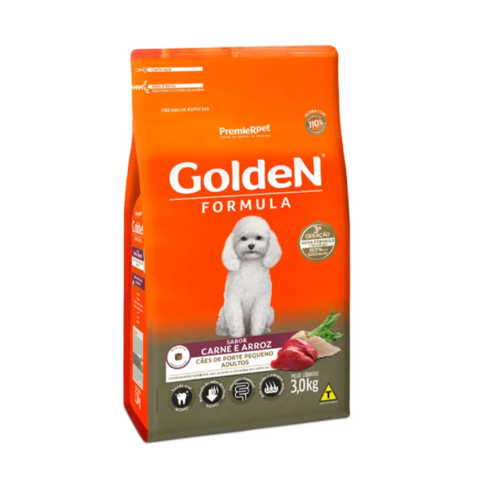 Ração Golden Fórmula Mini Bits Cães Adultos Porte Pequeno Carne 3Kg