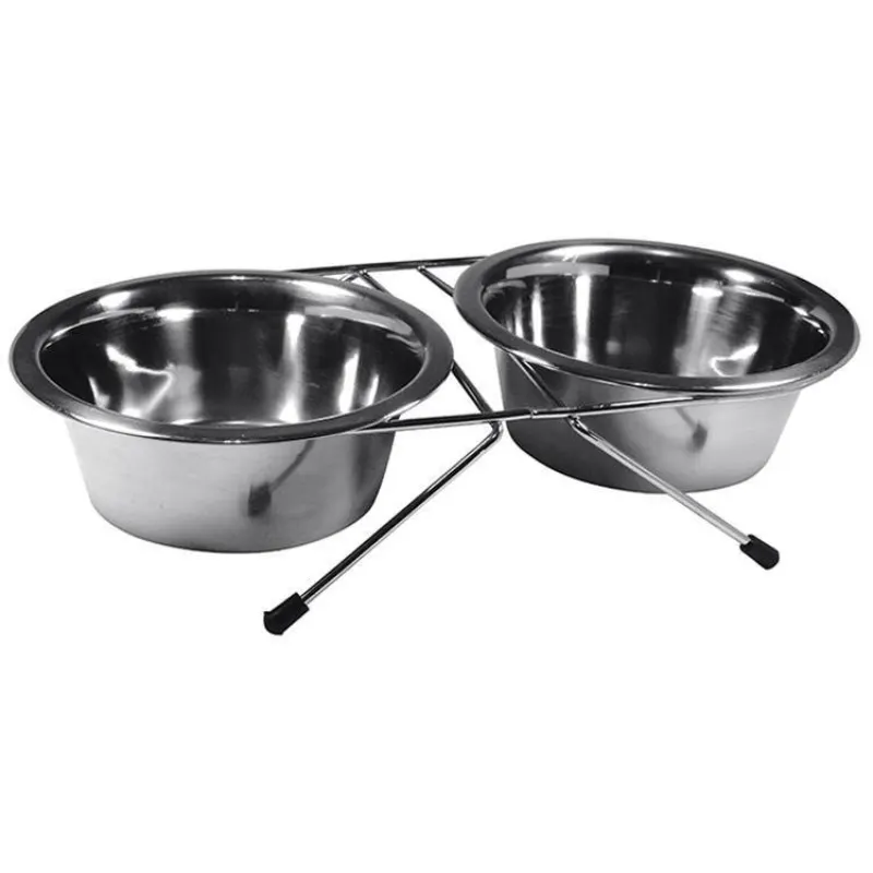 Comedouro Inox Jambo Duplo Tamanho 4 com Suporte Baixo