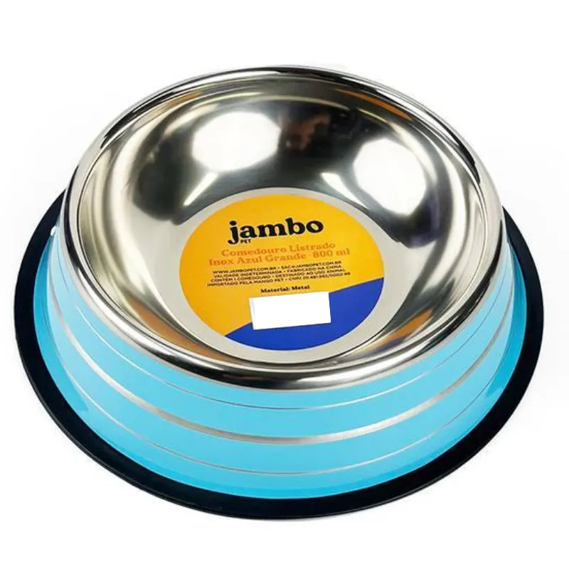 Comedouro Jambo Listrado Inox Azul