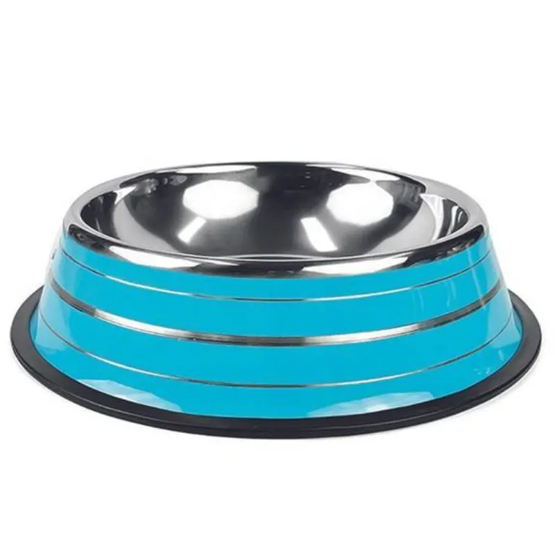 Comedouro Jambo Listrado Inox Azul
