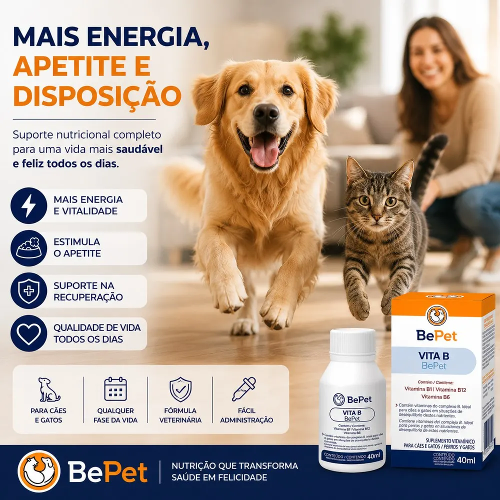 Vita B Suplemento Vitamínico - B1 B12 B6 - Bepet - 40ml