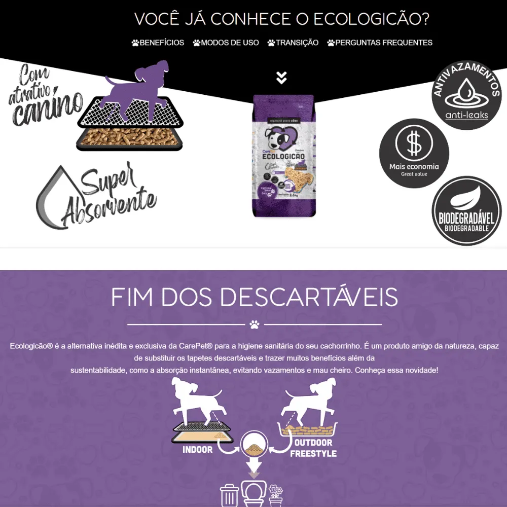 Granulado Higiênico Madeira CarePet Ecologicão Cães 2,5Kg