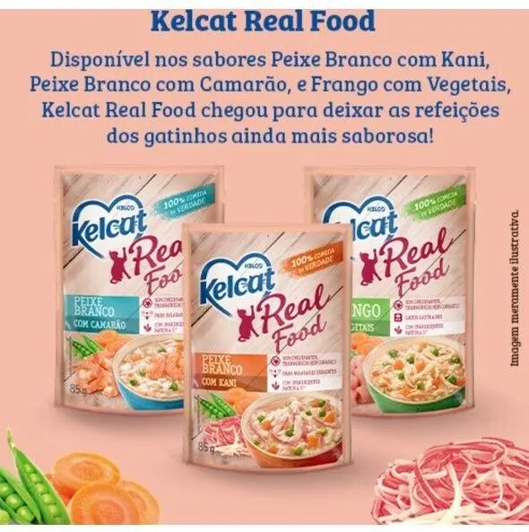 Ração Úmida Kelcat Real Food Peixe Branco com Kani 85g