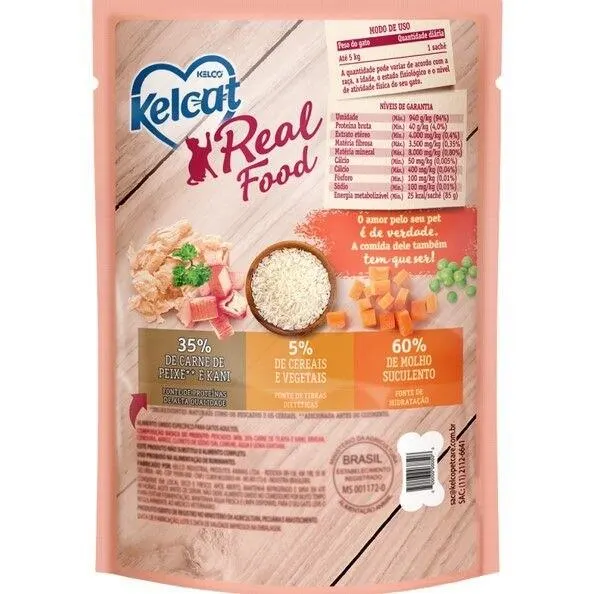 Ração Úmida Kelcat Real Food Peixe Branco com Kani 85g