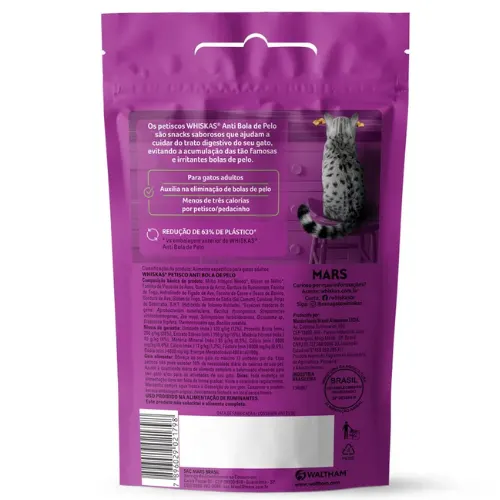 Petisco Whiskas Anti Bola de Pelo Gatos Adultos 40 g