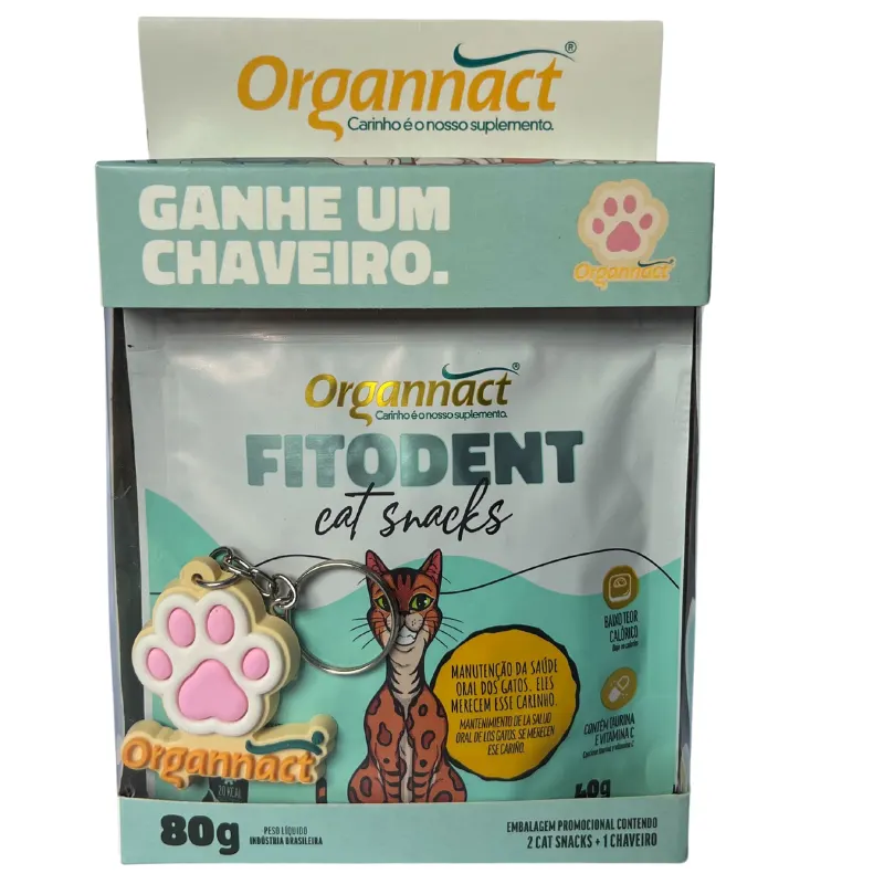 Kit Fitodent Gatos Snacks Organnact 80 g + Chaveiro