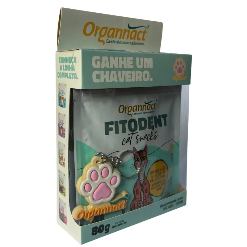 Kit Fitodent Gatos Snacks Organnact 80 g + Chaveiro