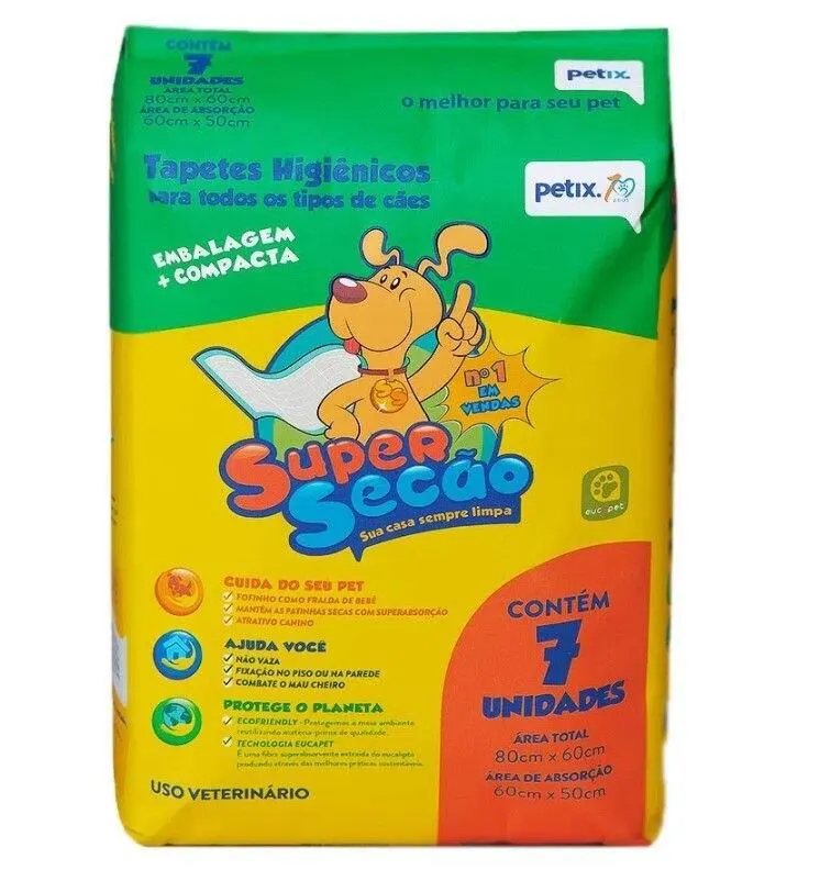 Tapete Higiênico Super Secão Petix 80x60 - 7 unidades