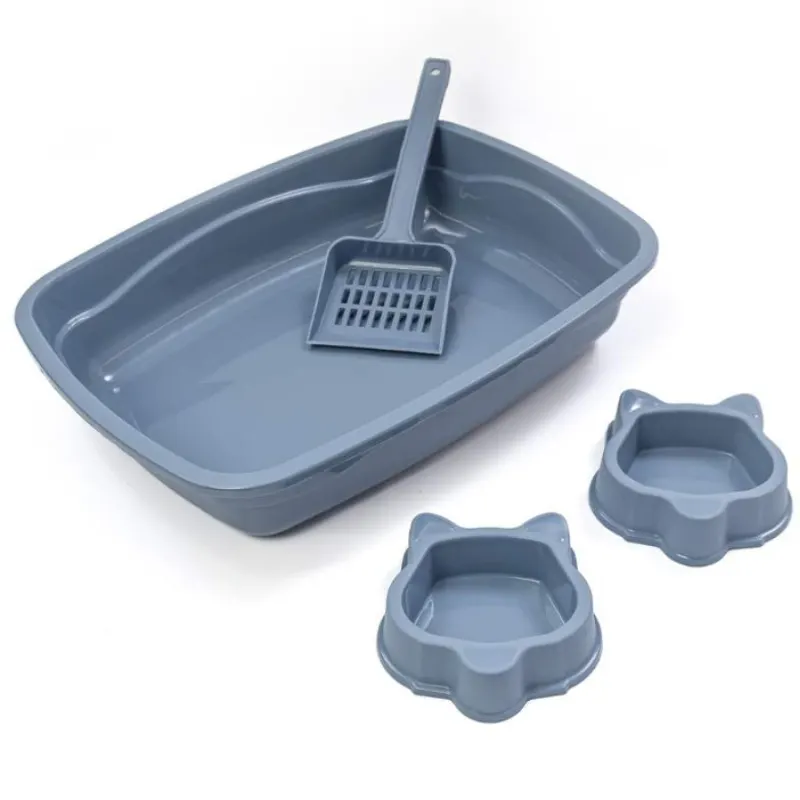 Kit Bandeja com 2 Comedouros e 1 Pá Azul São Pet