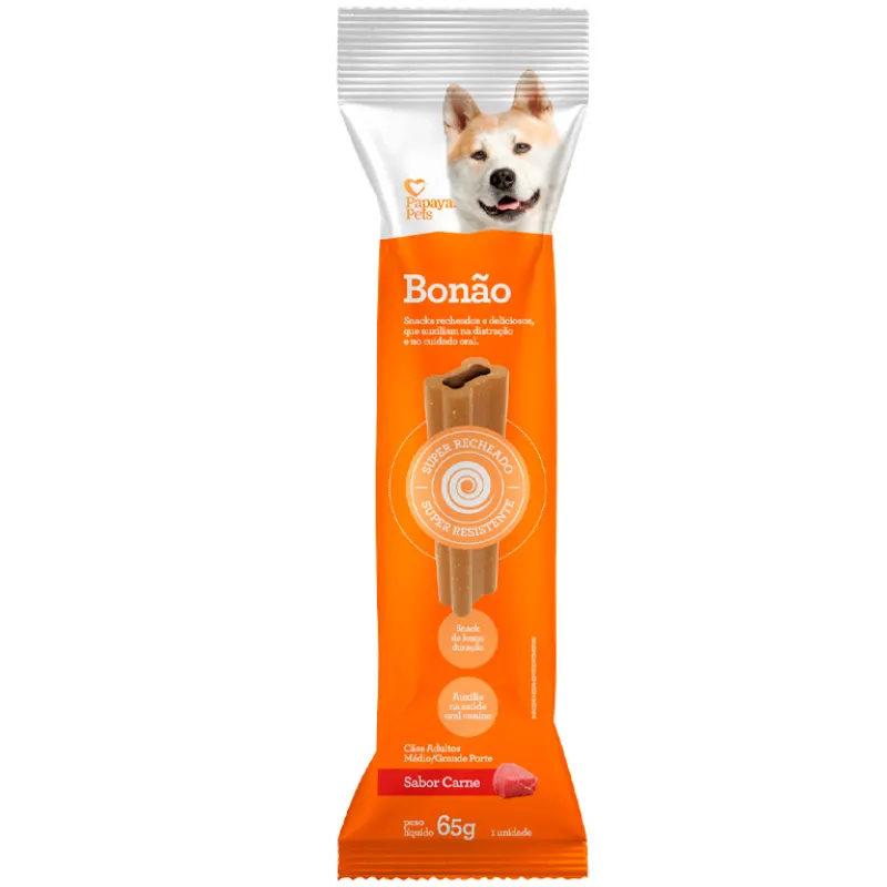 Snack Papaya Pets Bonão para Cães Adultos de Porte Médio e Grande Sabor Carne 65  g