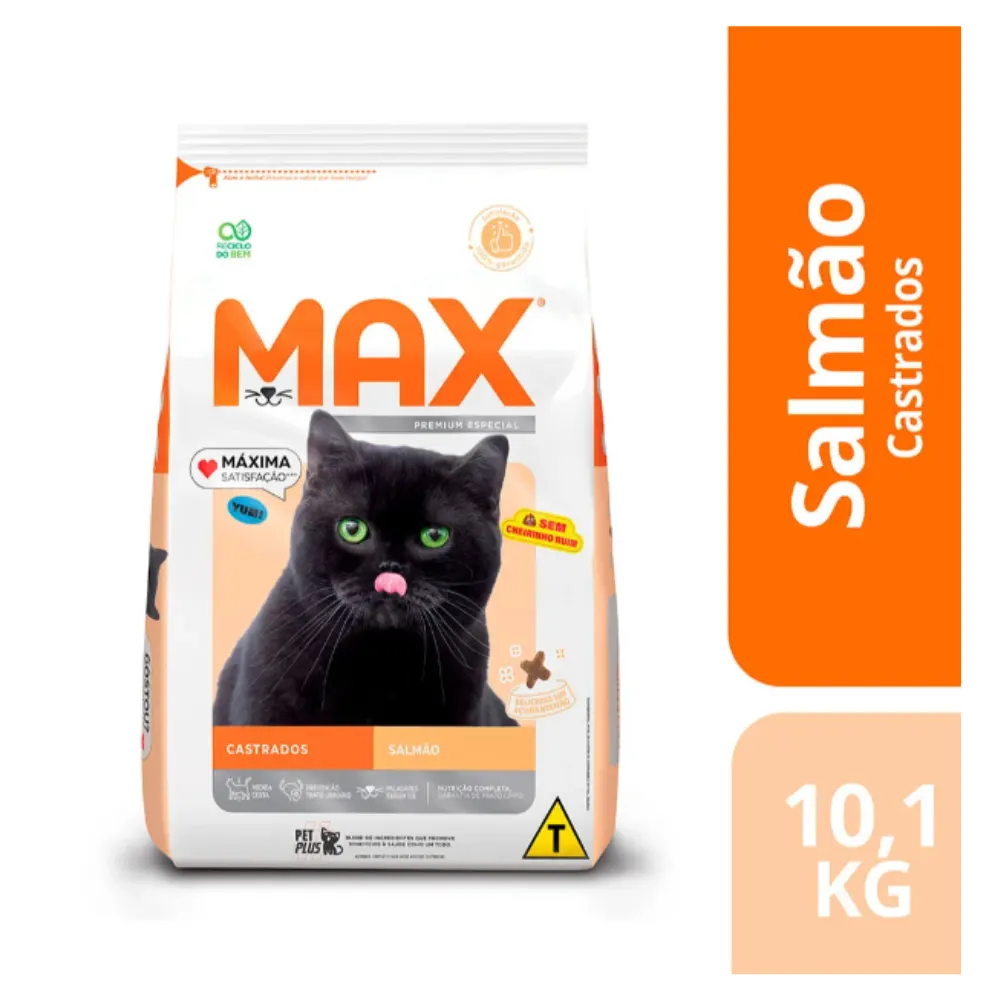 Ração Max para Gatos Adultos Castrados Sabor Salmão