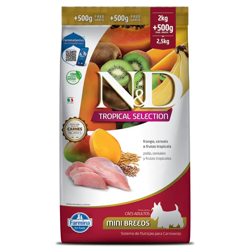 Ração N&D Tropical Selection Cães Adultos Mini Frango 2+05 Kg