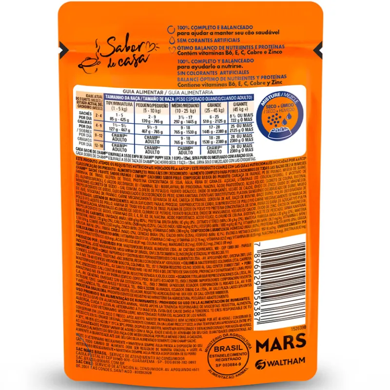 Ração Úmida Champ para Cães Filhotes Sabor Caseiro Frango 85 g