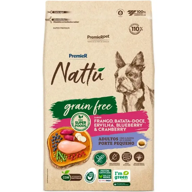 Ração Premier Nattu para Cães Adultos Raças Pequenas Grain Free 2,5 Kg
