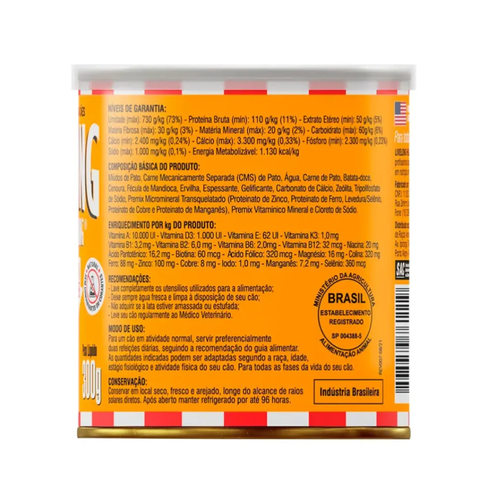 Ração Úmida Livelong Sensitive Pato Batata-Doce Cães 300g