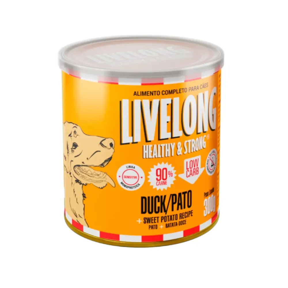 Ração Úmida Livelong Sensitive Pato Batata-Doce Cães 300g