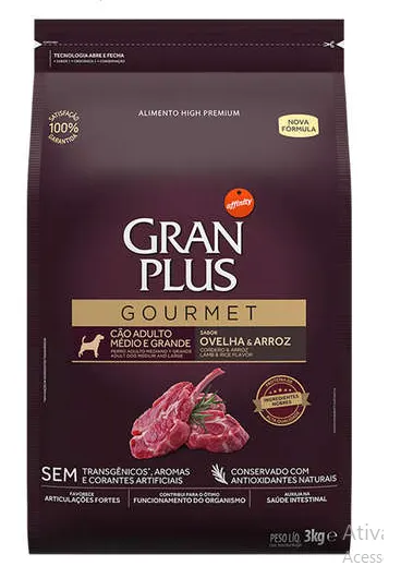 GranPlus Gourmet Cão Filhote Médio e Grande Sabor Ovelha 3 kg