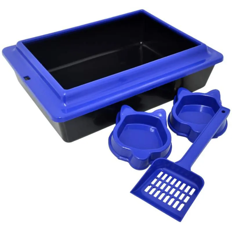 Kit Bandeja São Pet com 2 Comedouros e Pá Azul
