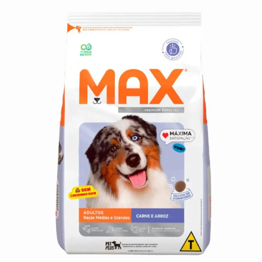 Ração Max Cães Adultos Porte Médio Grande Carne Arroz 20 Kg
