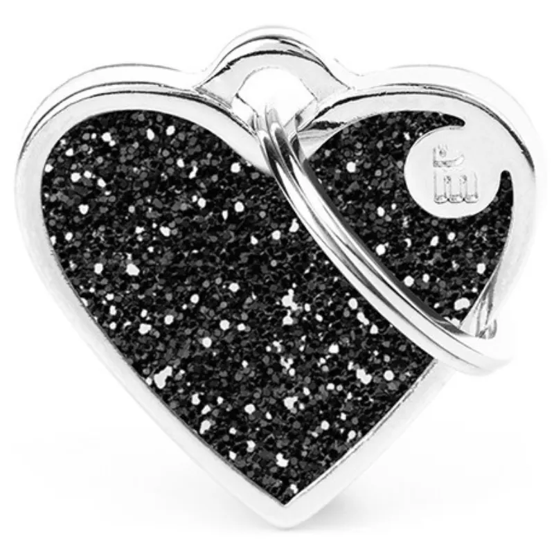Medalha de Identificação My Family Coração Pequeno Glitter Preto