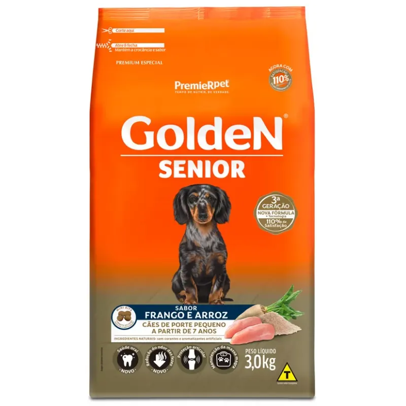 Ração Golden Fórmula Cães Sênior Mini Bits Frango e Arroz