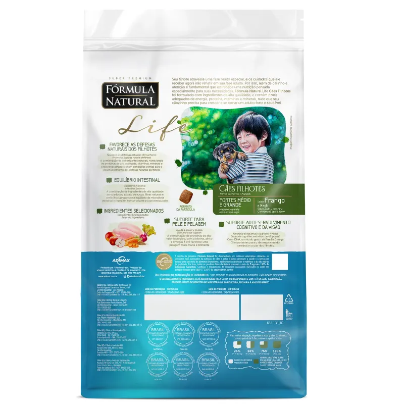 Ração Fórmula Natural  Life Cães Filhotes Raças Médias e Grandes 15Kg