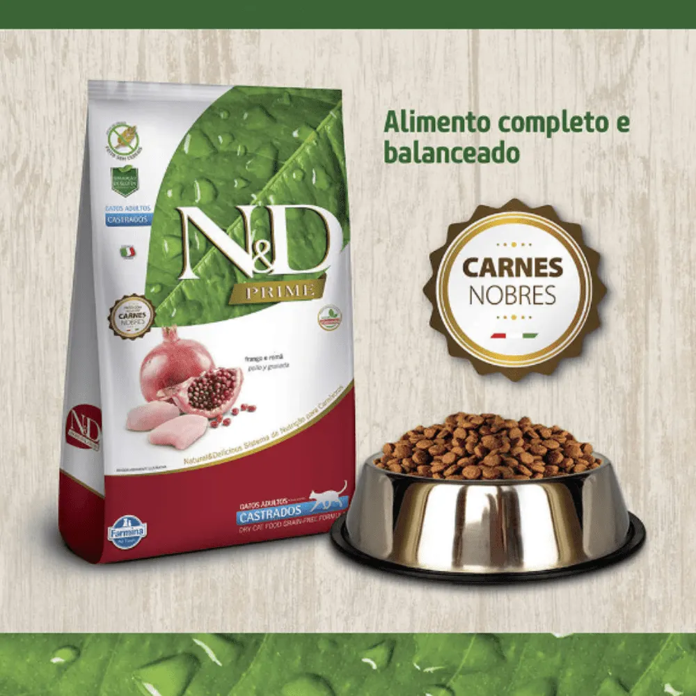 Ração Farmina N&D Prime Frango Romã Gatos Adultos Castrados 1,5 Kg